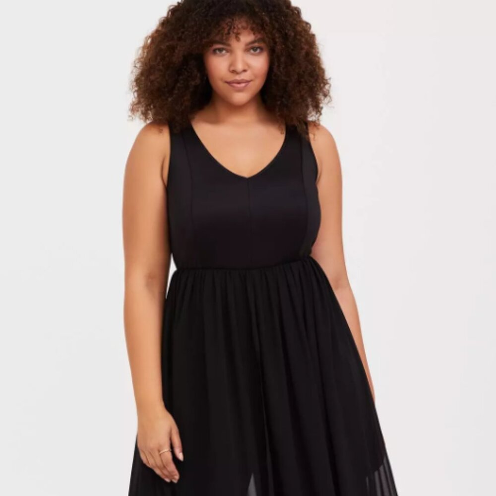 Black Scuba Knit & Chiffon Walk Through Romper